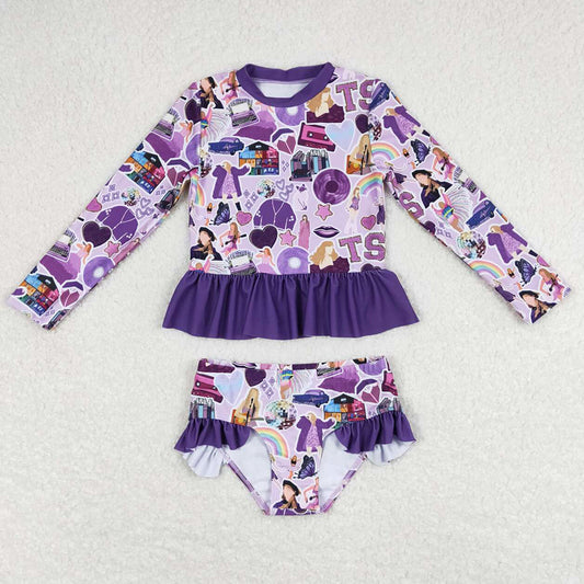 Baby Girls Swimsuits Purple Long Sleeve Top Bummie Swimsuits