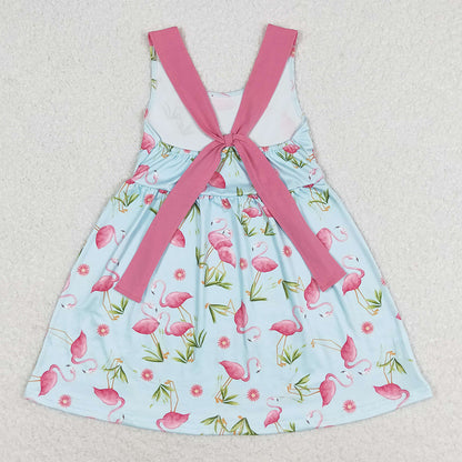 Baby Girls Dress Flamgo Sleeveless Bows Summer Knee Length Dresses GSD0693