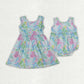 Sibling Baby Girls Sleeveless Colorful Sea Plants Knee Length Dress Rompers