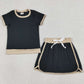 Baby Girls Clothes Short Sleeve Black Top Skirt Shorts Cotton Clothes Sets GSD3923