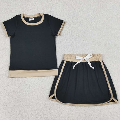 Baby Girls Clothes Short Sleeve Black Top Skirt Shorts Cotton Clothes Sets GSD3923