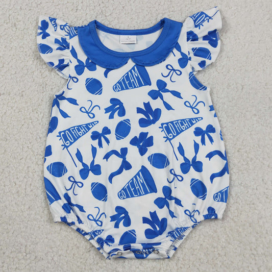 Baby Girls Rompers Flutter Sleeves Blue Cheer Bows Team Ruffle Rompers SR3192