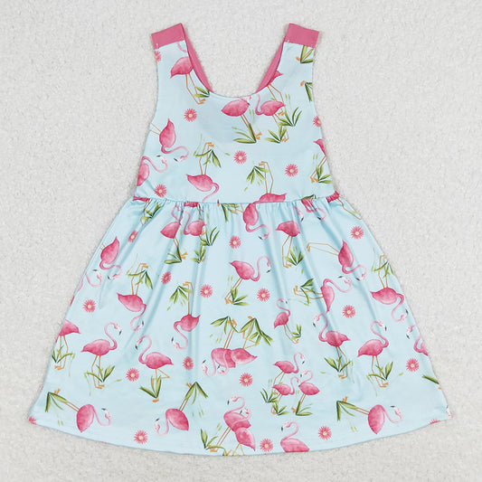 Baby Girls Dress Flamgo Sleeveless Bows Summer Knee Length Dresses GSD0693