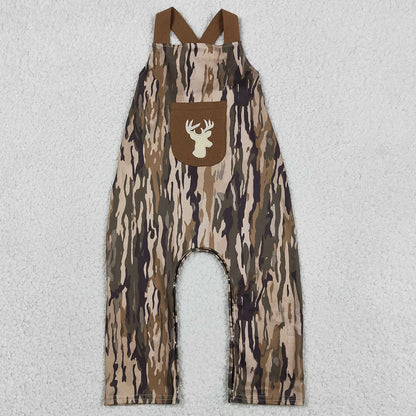Baby Boys Rompers Embroidery Deer Strap Southern Olive Camo Pocket Hunting Pant Jumpsuits SR4048