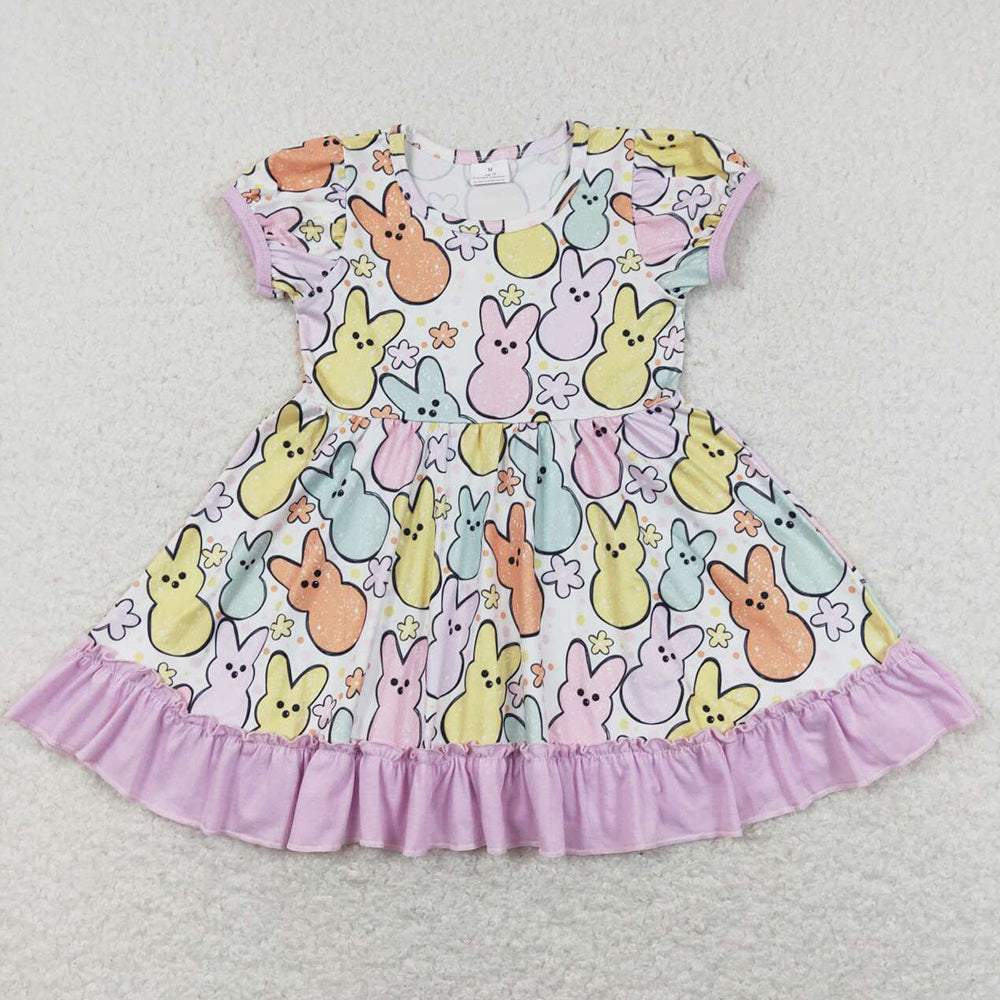 Baby Girls Dress Bunny Ruffle Colorful Easter Rabbits Twirl Dresses GSD0705