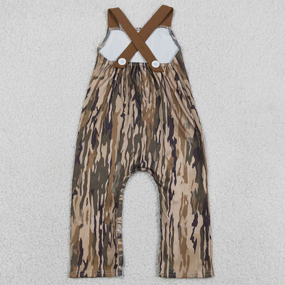Baby Boys Rompers Embroidery Deer Strap Southern Olive Camo Pocket Hunting Pant Jumpsuits SR4048