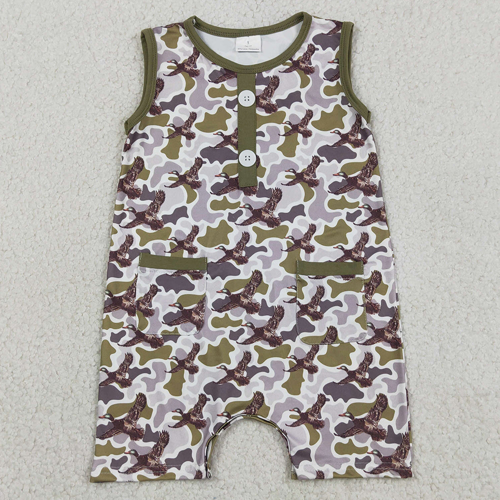 Baby Boys Rompers Southern Camo Ducks Button Pockets Hunting Rompers SR3946