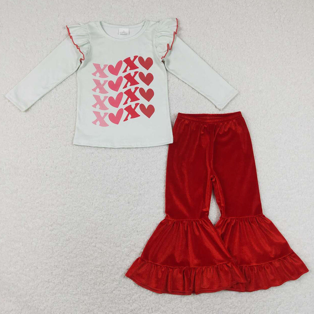 Baby Girls Clothes Valentines Shirt Top Velvet Bell Pants Sets GLP1142