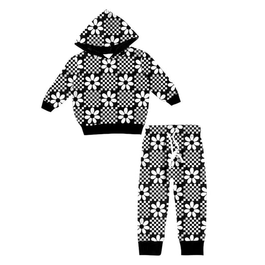 Preorder (moq 5)Baby Girls Black Flowers Hooded Top Pants Clothes Sets 11.13
