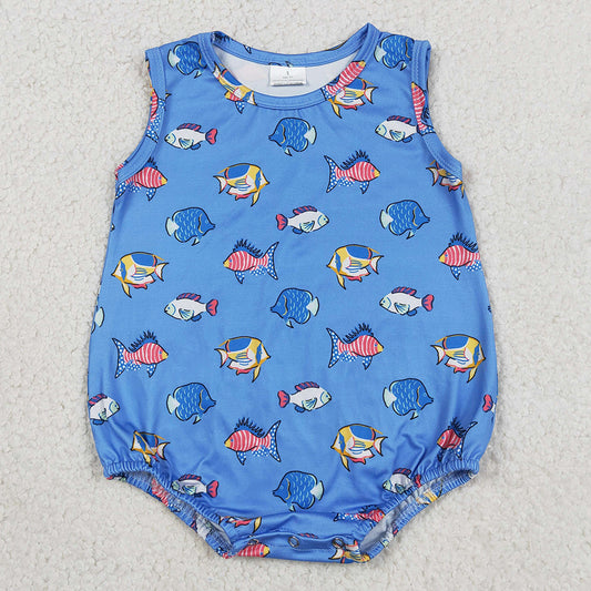 Baby Boys Rompers Sleeveless Red Blue Fishes 4th of July Romper SR4151