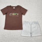 Embroidery Baby Girls Clothes Brown Gods Country Top Ruffle Stripe Shorts Sets GSSO2353 4.21