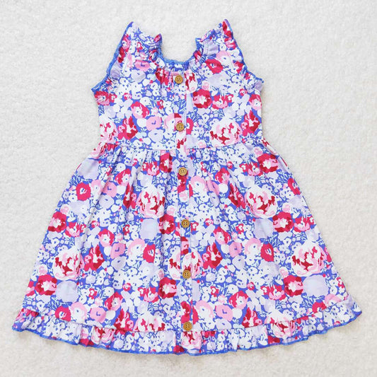 Baby Girls Dress Purple Flowers Sleeveless Knee Length Dresses GSD0977