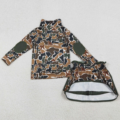 Baby Girls Clothes Southern Dark Brown Camo Zip Pullover Skirt Shorts Clothes Sets GLD1547 1.12
