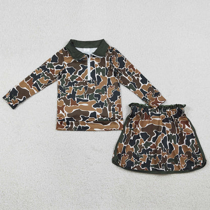 Baby Girls Clothes Southern Dark Brown Camo Zip Pullover Skirt Shorts Clothes Sets GLD1547 1.12