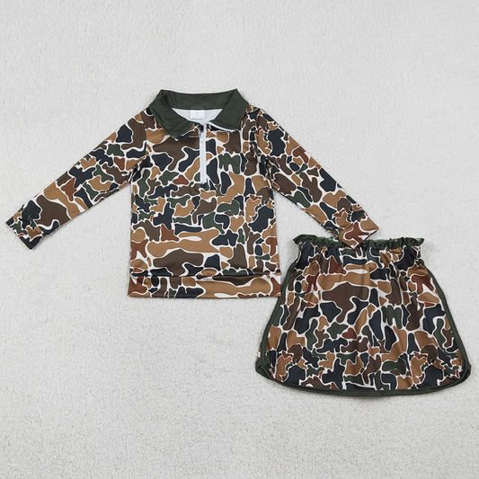 Baby Girls Clothes Southern Dark Brown Camo Zip Pullover Skirt Shorts Clothes Sets GLD1547 1.12