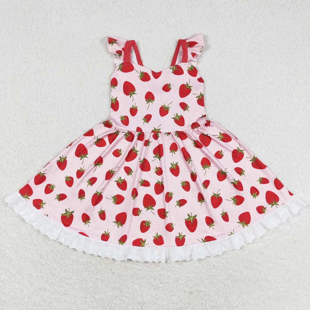 Baby Girls Dress Strawberry Flutter Sleeve Knee Length Dresses GSD1273