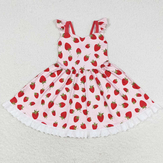 Baby Girls Dress Strawberry Flutter Sleeve Knee Length Dresses GSD1273