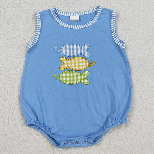 Baby Boys Clothes Embroidery Fishes Sleeveless Hunting Rompers SR4005