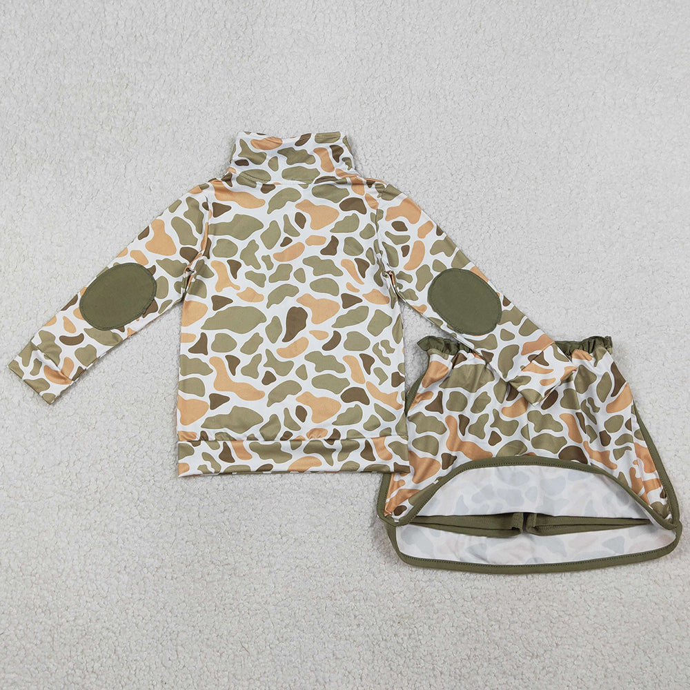 Baby Girls Clothes Southern Orange Camo Zip Pullover Skirt Shorts Clothes Sets GLD1545 1.12