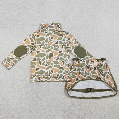 Baby Girls Clothes Southern Orange Camo Zip Pullover Skirt Shorts Clothes Sets GLD1545 1.12