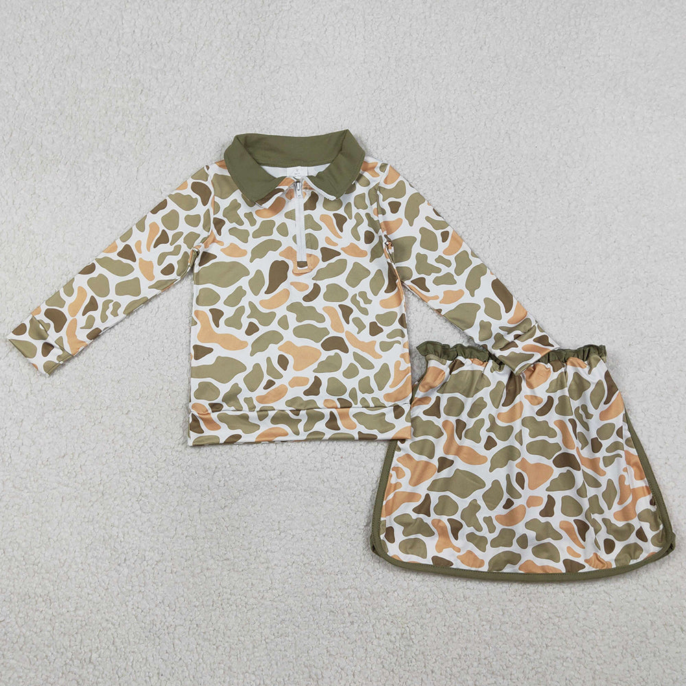 Baby Girls Clothes Southern Orange Camo Zip Pullover Skirt Shorts Clothes Sets GLD1545 1.12