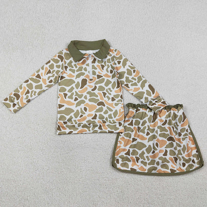 Baby Girls Clothes Southern Orange Camo Zip Pullover Skirt Shorts Clothes Sets GLD1545 1.12
