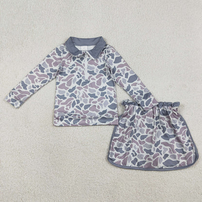 Baby Girls Clothes Southern Light Grey Camo Zip Pullover Skirt Shorts Clothes Sets GLD1548 1.12