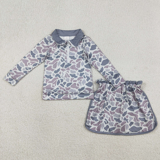 Baby Girls Clothes Southern Light Grey Camo Zip Pullover Skirt Shorts Clothes Sets GLD1548 1.12
