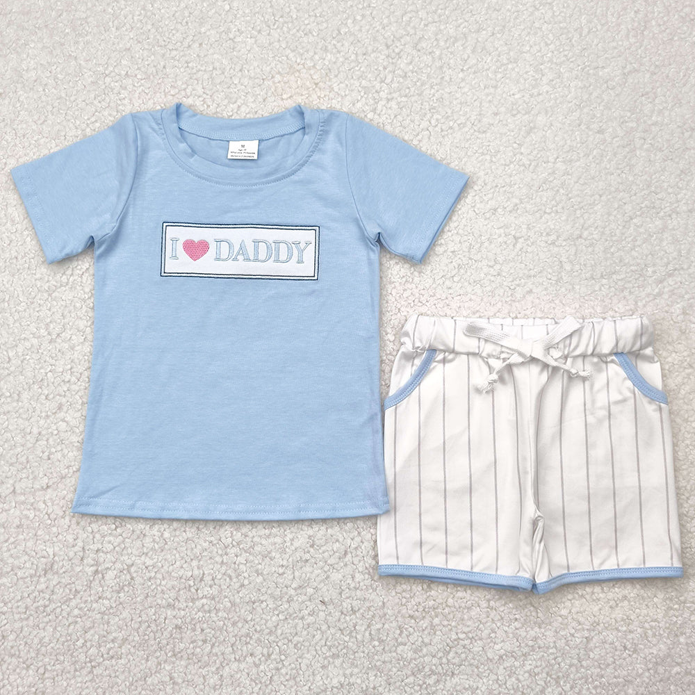 Embroidery Baby Boys Clothes I LOVE DADDY Top Stripe Pockets Shorts Sets BSSO1434 4.29
