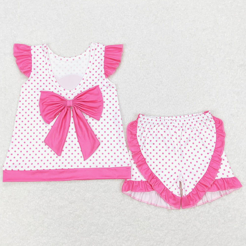 Baby Girls Clothes Doll Dots Bow Tunic Ruffle Shorts Sets GSSO0384