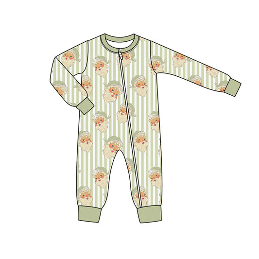 Preorder moq 5 Baby Infant Boys Long Sleeves Green Stripes Santa Plaid Zipper Romper 7.15