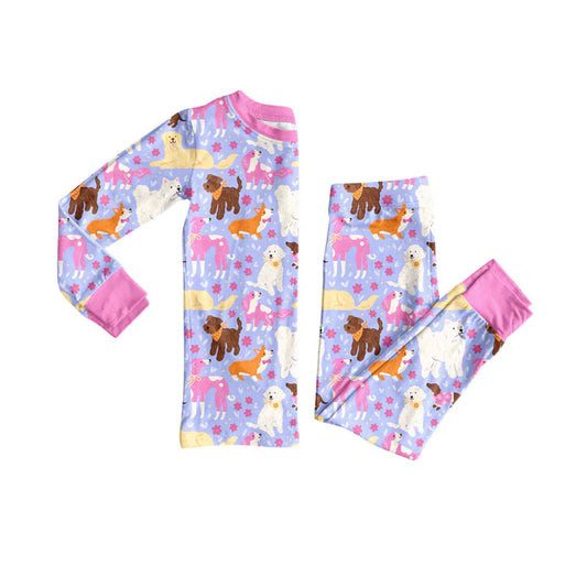 Preorder (moq 8)Baby Girls Flowers Dogs Top Pants Valentine Pajamas Sets 9.19