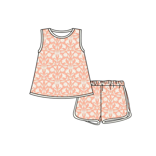 Preorder moq 5 Baby Girls Sleeveless Peach Flowers Tunic Short Set 4.17