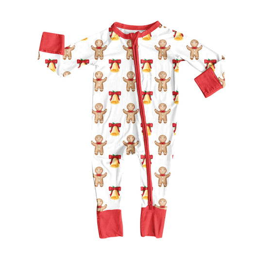 Preorder(moq 5)Baby Infant Boys Gingerbread Bells Zipper Footie Rompers 8.13