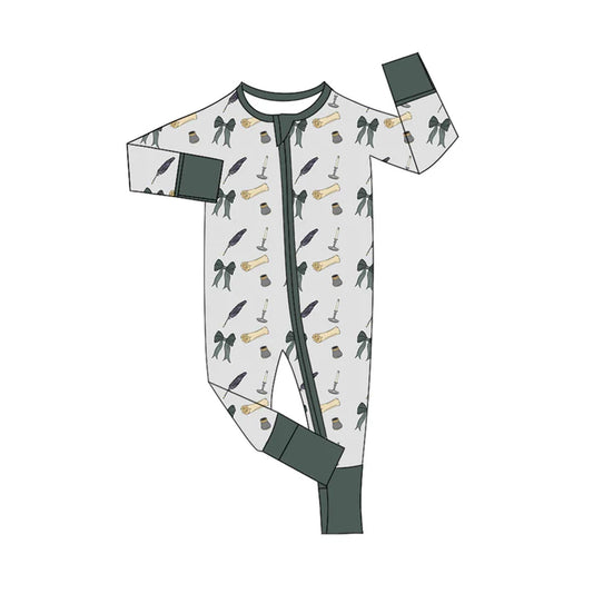 Preorder moq 5 Baby Infant Boys Long Sleeves Bows Letter Plaid Zipper Romper 7.15