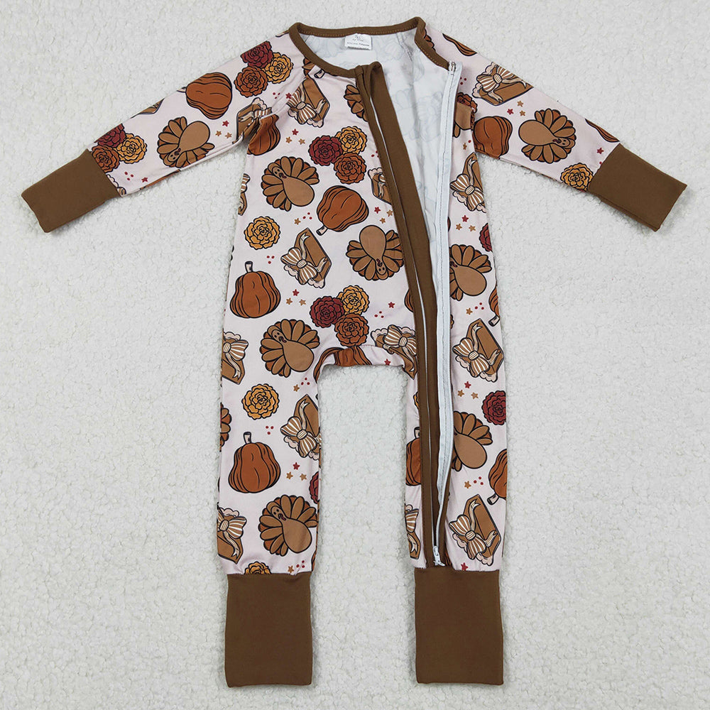 Baby Boys Rompers Pie Turkey Pumpkins Thanksgiving Zipper Footie Rompers LR2690 10.20