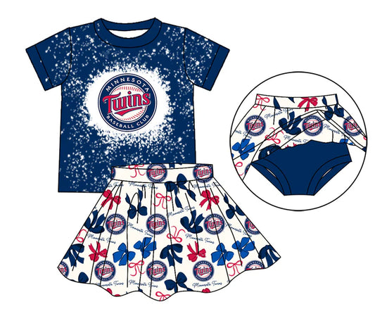 Preorder moq 5 navy T bleached top bow skirt girls team outfits 8.23