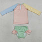 Baby Girls Clothes Yellow Aqua Blue Pink Patchwork Top Ruffle Bummies Swimsuits S0637