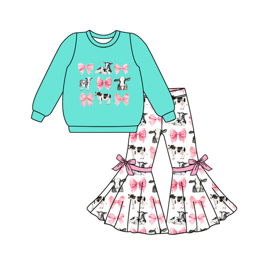 Boutique Baby Girls Clothes Cow Print Boutique Bell Bottom Outfits Preorder Moq 5