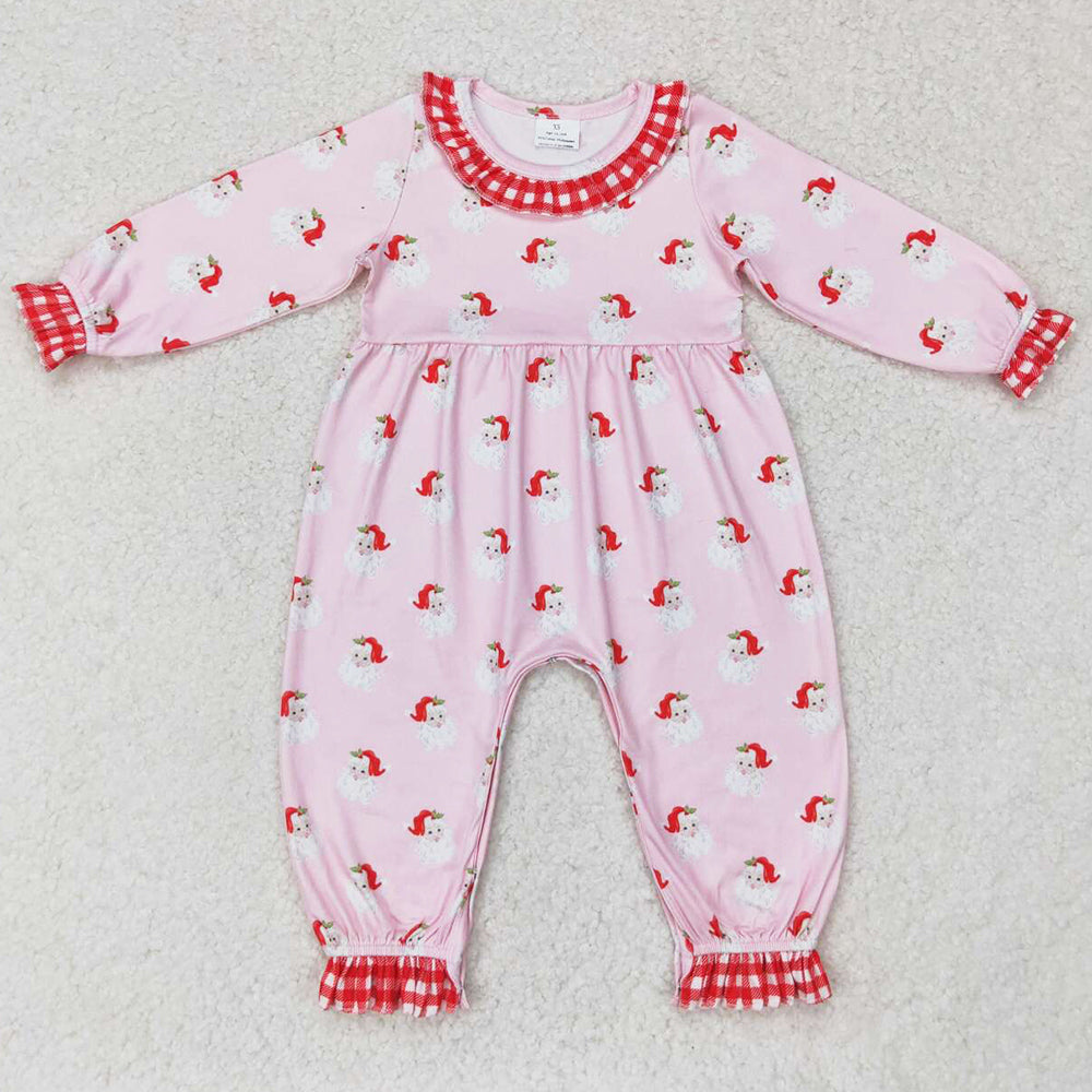 Baby Infant Girls Rompers Christmas Pink Santa Long Sleeve Rompers LR1068