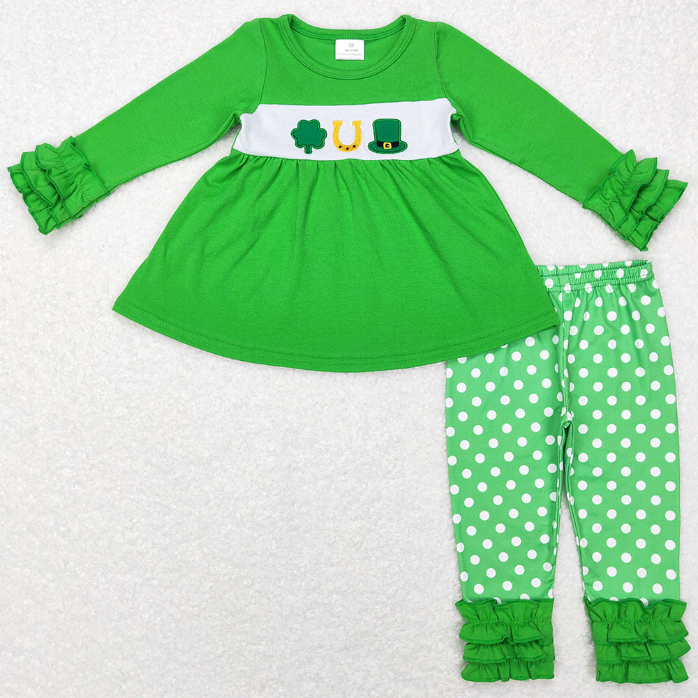 Baby Girls Clothes St Patrick Day Tunic Tops Dots Legging Sets GLP0851