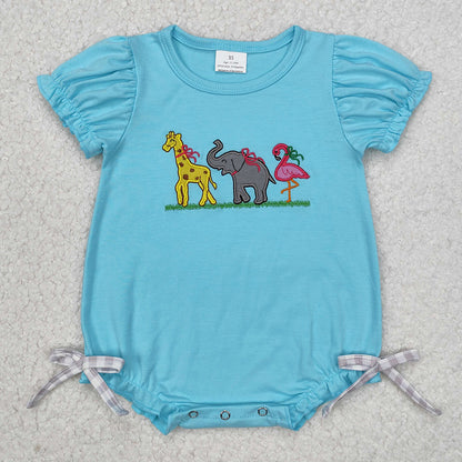 Baby Infant Girls Rompers Giraffe Elephant Flamingo Sibling Short Sleeve Rompers SR2124