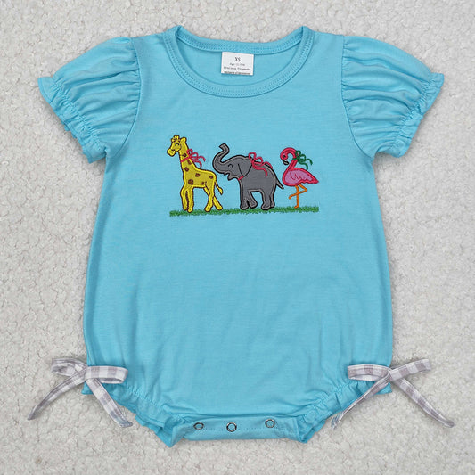 Baby Infant Girls Rompers Giraffe Elephant Flamingo Sibling Short Sleeve Rompers SR2124