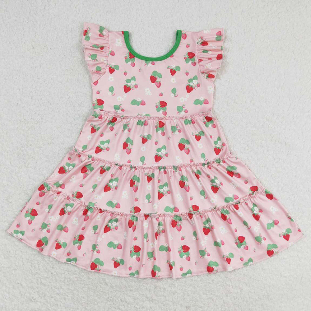 Baby Girls Dress Strawberry Flutter Sleeve Knee Length Dresses GSD1087