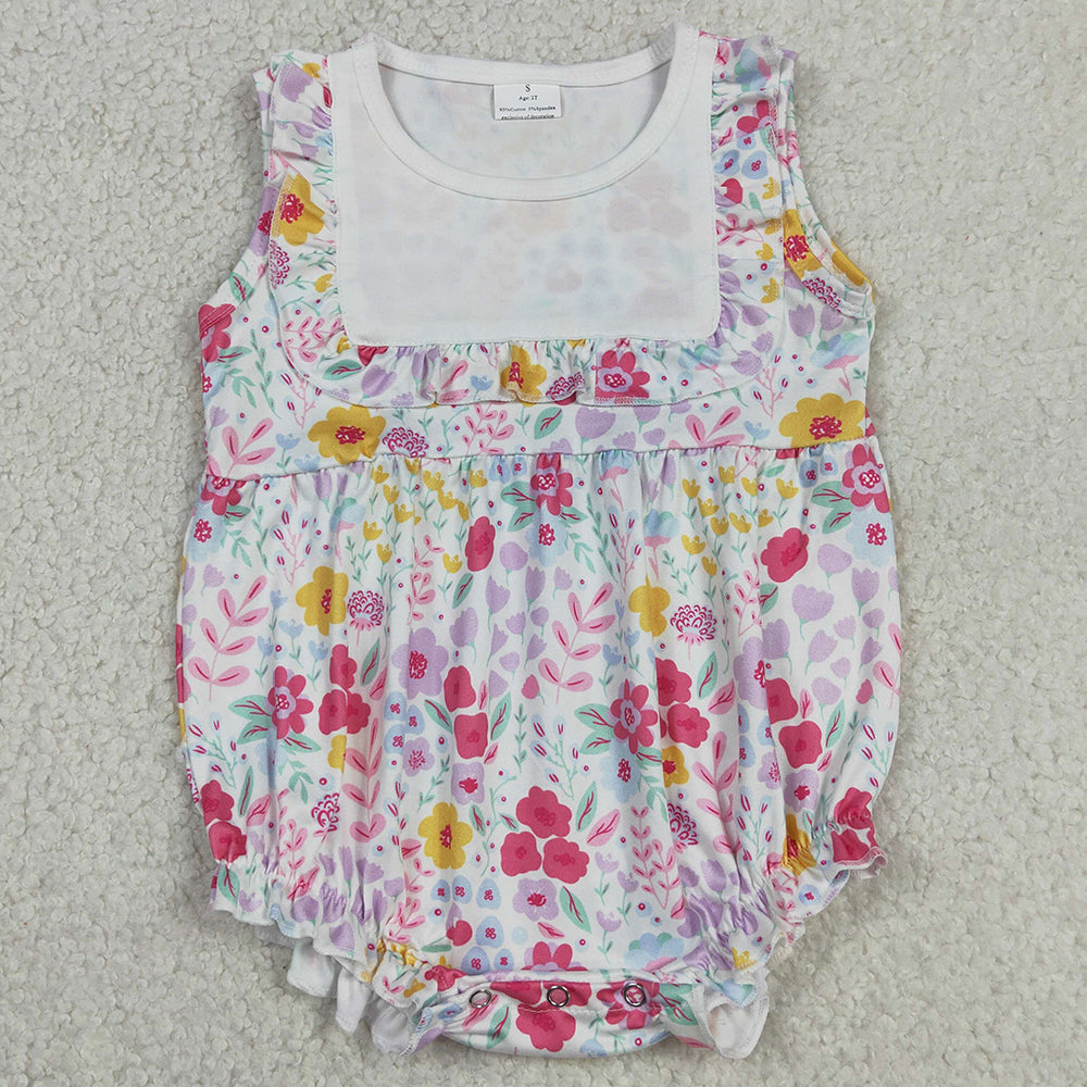 Baby Girls Rompers Sleeveless Colorful Flowers Ruffle Rompers SR4021