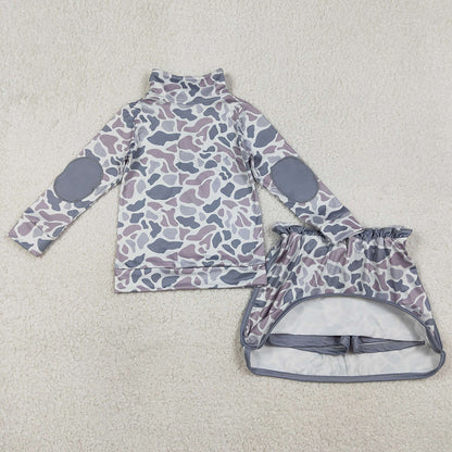 Baby Girls Clothes Southern Light Grey Camo Zip Pullover Skirt Shorts Clothes Sets GLD1548 1.12