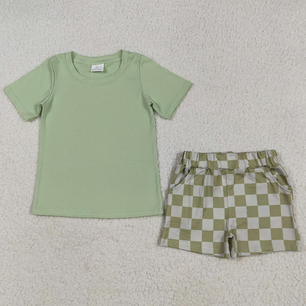 Baby Boys Clothes Green Short Sleeves Top Plaid Shorts Sets BSSO1470 5.1