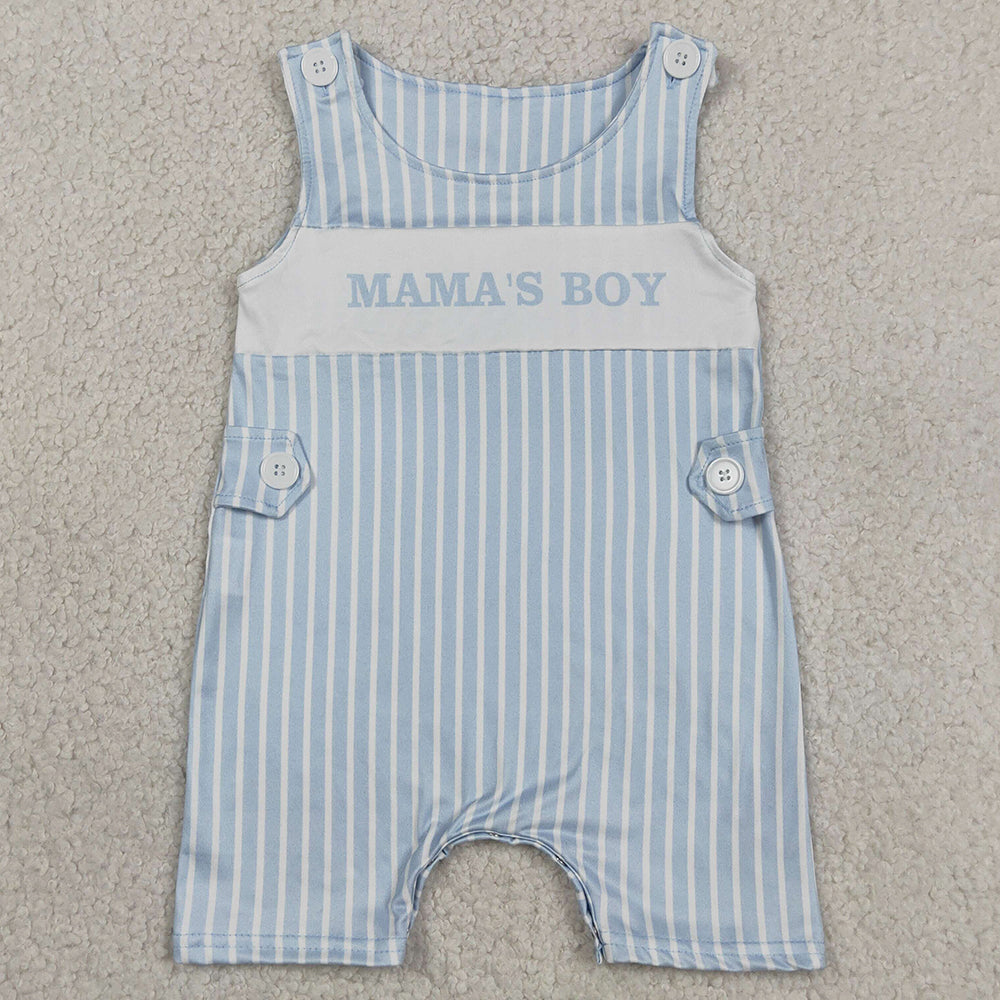 Baby Boys Rompers Sleeveless Light Blue Stripe Mama's Boy Short Rompers SR3972