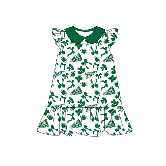 Preorder (moq 5)Baby Girls Green flutter sleeve Team Knee Length Dresses 8.1
