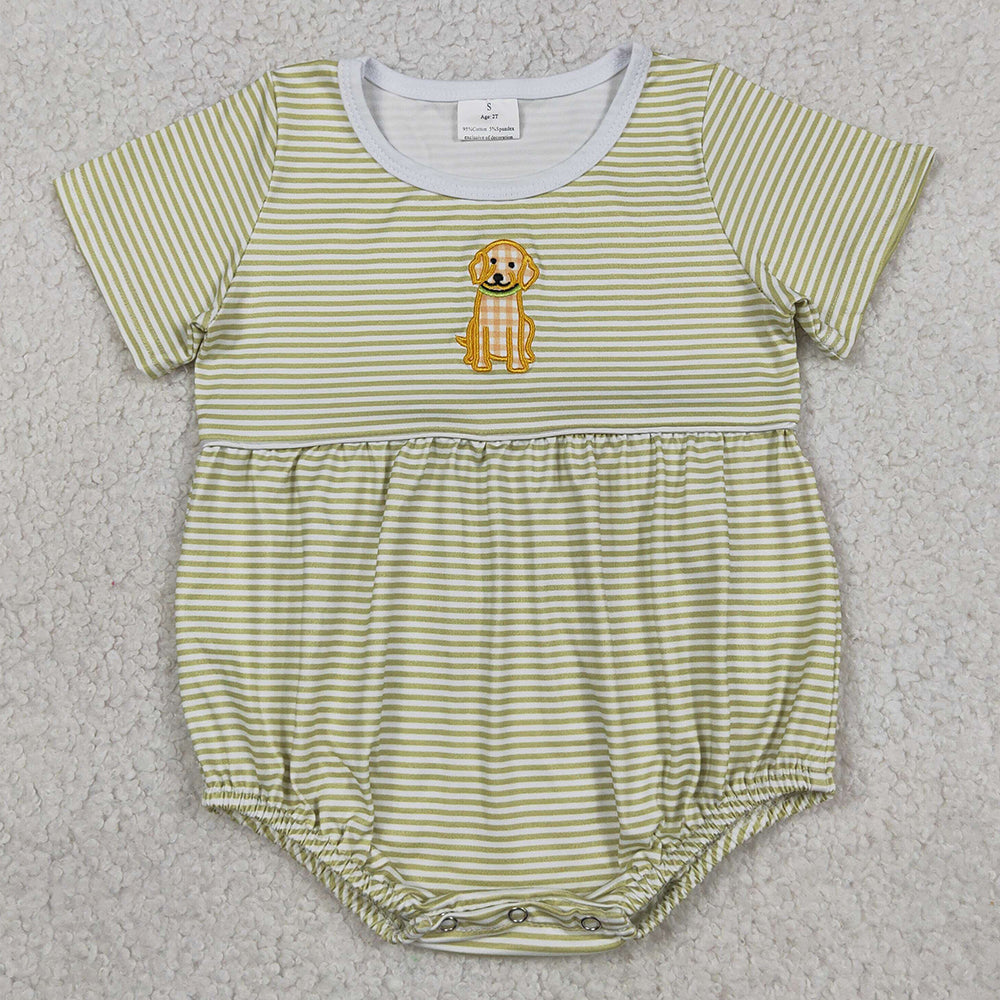 Baby Boys Rompers Embroidery Dogs Short Sleeve Stripe Hunting Rompers SR4140